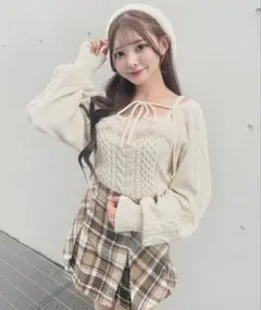 NOMAE ファーケーブルアンサンブルニット アイボリー