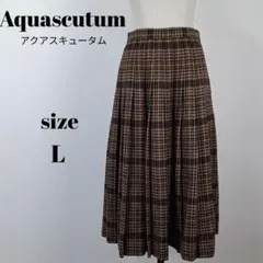 【a2534】Aquascutum チェック柄 フレアスカート ブラウン 11号のサムネイル
