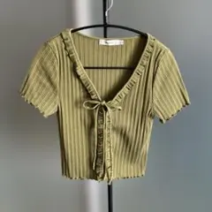 MOUSSY オリーブグリーン フリル付き半袖