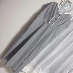 2way ワンピース ワンピ 白黒ストライプ 半袖ロングシャツワンピース