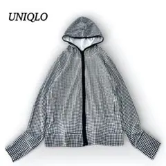 美品 ユニクロ パーカー 【M】 チェック柄 薄手 春夏 ネイビー 白 羽織り