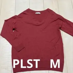 PLST プラステ　赤 Vネック　ニット　セーター　ウール100 レディースM