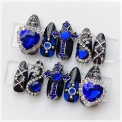 〖 現品 〗ネイルチップ117量産型地雷系ブラック黒ブルー青ゴテゴテ韓国y2k