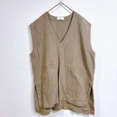 【即完品】kagure かぐれ Vネックロングベスト　ジレ　ポケット　ブラウン