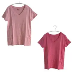 Hanes ヘインズ Vネック Tシャツ ピンク レディース Mサイズのサムネイル