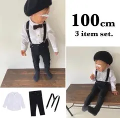 子ども服 100cm ノーカラーシャツ パンツ サスペンダー 入園式 卒園式