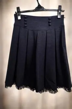 Lest Rose 裾レース付き フレアスカート ブラック ミニ丈のサムネイル