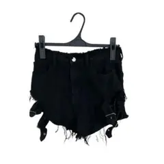 ショートパンツ レディース デニム ダメージ加工 ブラック