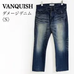 ヴァンキッシュ 日本製 ヒゲ ダメージ加工 スタッズデニムパンツ インディゴ Sのサムネイル