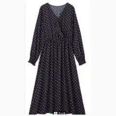 GU ネイビー ドット柄 ラップワンピース 長袖