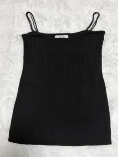 ブラックリブ編みキャミソール Fサイズ