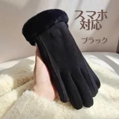 【新品】手袋 スマホ対応 黒 ブラック 裏起毛 防寒 ボア 5本指 綺麗 上品