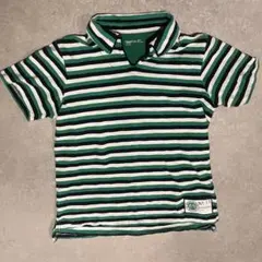GAP kids ボーダーポロシャツ 140 綿100 後ろ長め グリーン 半袖