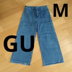 GU ブルー ワイドレッグデニム カットオフベイカーバギージーンズのサムネイル