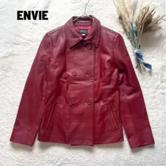 ENVIE ラムレザー 本革 ダブルジャケット 赤 レザージャケット サイズ9