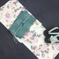 若竹色♪百花繚乱 浅翠に三色小菊☆綿100% 大人 浴衣☆高級 浴衣 3点