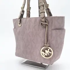 マイケルコース　ハンドバッグ　レザー　PVC 薄ピンク　総柄　ゴールド金具