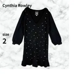 Cynthia Rowley パール装飾 Vネック ニットワンピ 黒 2 古着のサムネイル