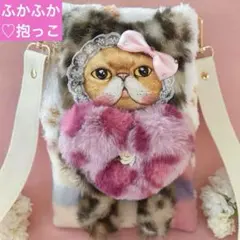 ピンクヒョウ柄ハートクム君　コヤンイサムチョン　ふわもこサコッシュ