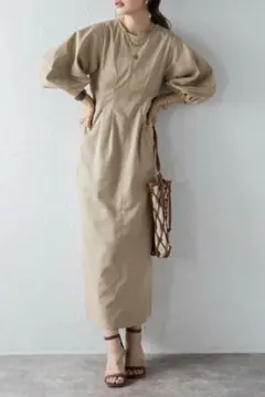 Bonjour Sagan バックリボン配色ステッチワンピース