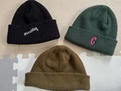 ニット帽3点セット（オリーブグリーン・黒・ブラウン）