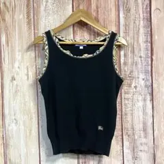 バーバリーブルーレーベル　レディース　トップス　タンクトップ　ロゴ刺繍　ブラック