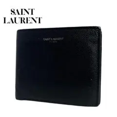 希少✨サンローラン 二つ折り財布 キャビアスキン ロゴ刻印 ブラック