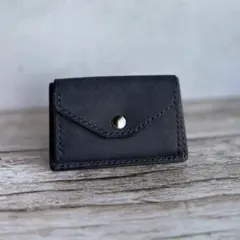 ミニ財布　コンパクトウォレット　革　ネイビー