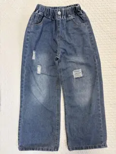 ダメージデニムパンツ140㎝　韓国子供服ワイドパンツ