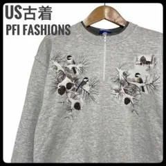 PFI FASHIONS アメリカ古着 雪と小鳥のハーフジップ スウェット