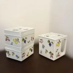 D-4 ビレロイ&ボッホ風 陶器 キャニスター 密閉容器 フルーツ柄 八角形