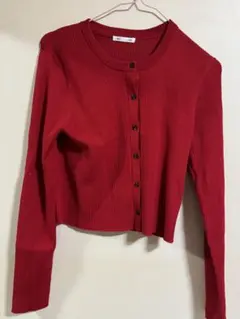 【値下げ】GU 2ピースリブニットポロシャツ(ノースリーブ) 赤Lサイズ