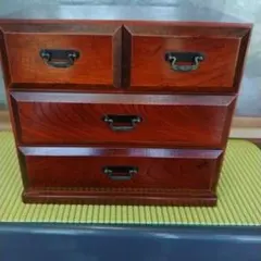 極美品】高級 欅調 小引き出し ミニ和箪笥 4杯 裁縫箱 針箱 小物入れ