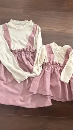 姉妹ペア リンクコーデ　ワンピース ピンク アイボリー