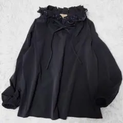 ユナイテッドアローズ オーガンジー フリル リボン ブラウス ブラック 黒