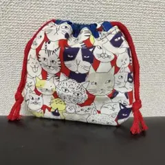 ハンドメイド まるいミニ巾着 (ネコ いちご) - メルカリ