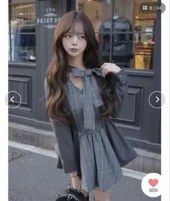 Darich チェックストライプバルーンミニワンピース