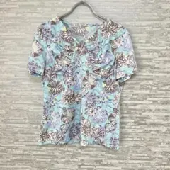 ESPIE ✨花柄 Vネック 半袖シャツ 水色系 フェミニン 夏トップス