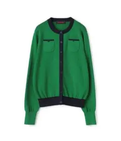 CABaN コットンカシミヤカーディガン　バイカラー　グリーン・ネイビー F