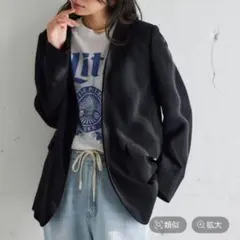 ストレッチ ノーカラーブラックジャケットのサムネイル