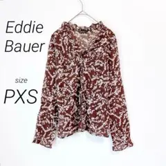 美品✨エディーバウアー（PXS）リーフ柄長袖シャツ 総柄ブラウス ブラウン 綿のサムネイル