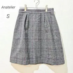 アナトリエ フレアスカート ウール ひざ上丈 34 グレー タック入り