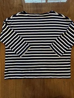 無印良品　ボーダー五分袖カットソー XS-S
