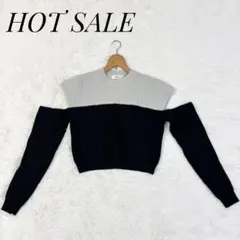 HOT SALE オフショルダー クロップドニット 韓国風 バイカラー 肩あき