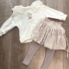 花柄 刺繍 レース襟 トレーナー　スカート付きパンツ