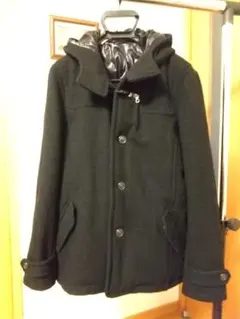 メンズ　ウールコート　黒　ブラック　フード付き