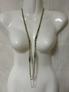 [新品]ゴールド ロングネックレス 青いビーズ