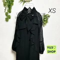 ザラ・XSノースリーブワンピース フリルリボン ドレス シースルー 黒