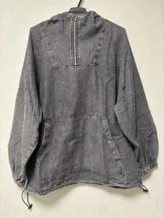 グレー　ハーフジップ　デニムアノラックパーカー　Lサイズ