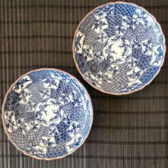 【未使用品】有田焼 萩泉謹製 染付祥瑞 中皿 2枚 銘々皿 輪花皿